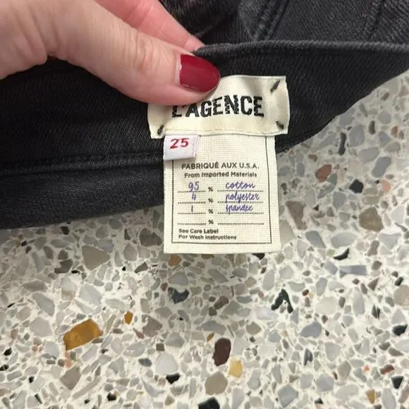 NWT L’AGENCE Portia black denim lace up front mini skirt 25 - Picture 8 of 8
